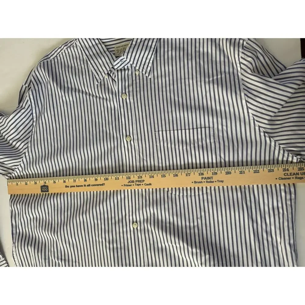 J. Crew Secret Wash Men’s Shirt White Blue Stripe XXL 100’s 2-ply Slim Fit #7188